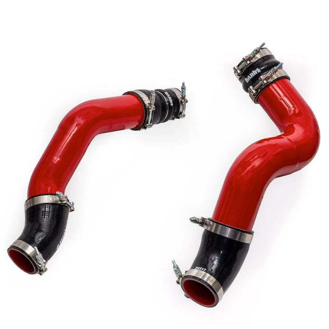 26006-PC – BANKS Turbocharger Intercooler Pipe, 3-1/2 Inch Diameter Powder Coated Red Aluminized Steel With 5-Ply Hea...